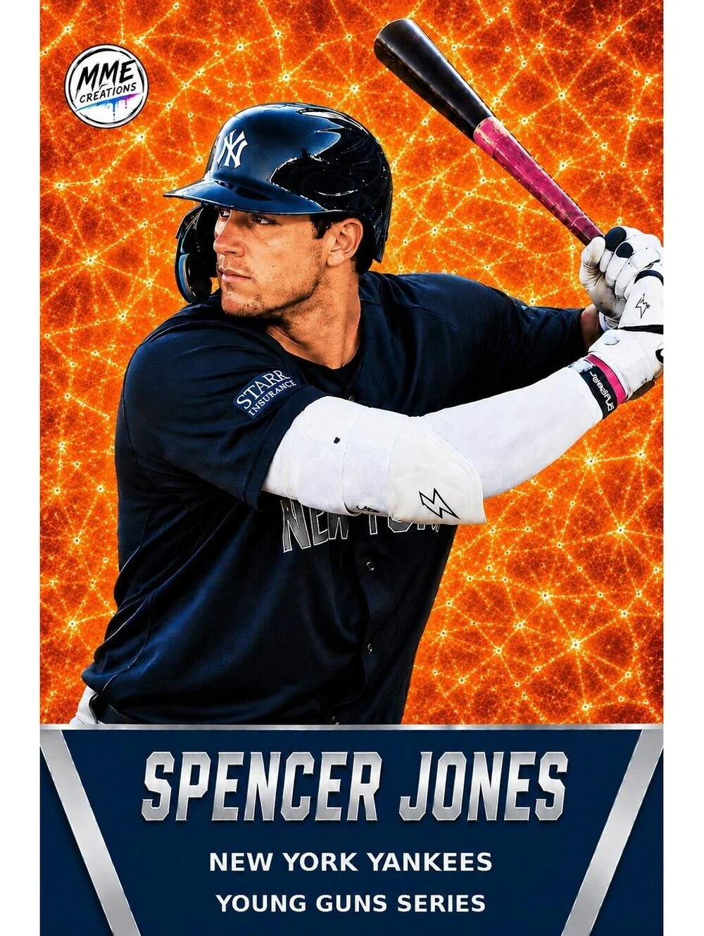 4242 Spencer Jones | Young Guns | Laminated Custom Baseball Card | Orange Ice